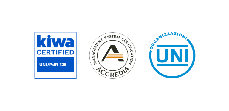 Logo Kiwa- accredia- uni Certified UNI/PDR 125